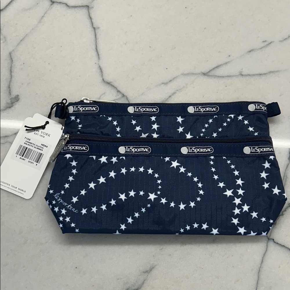 LeSportsac cosmetic clutch in galactic glimmer